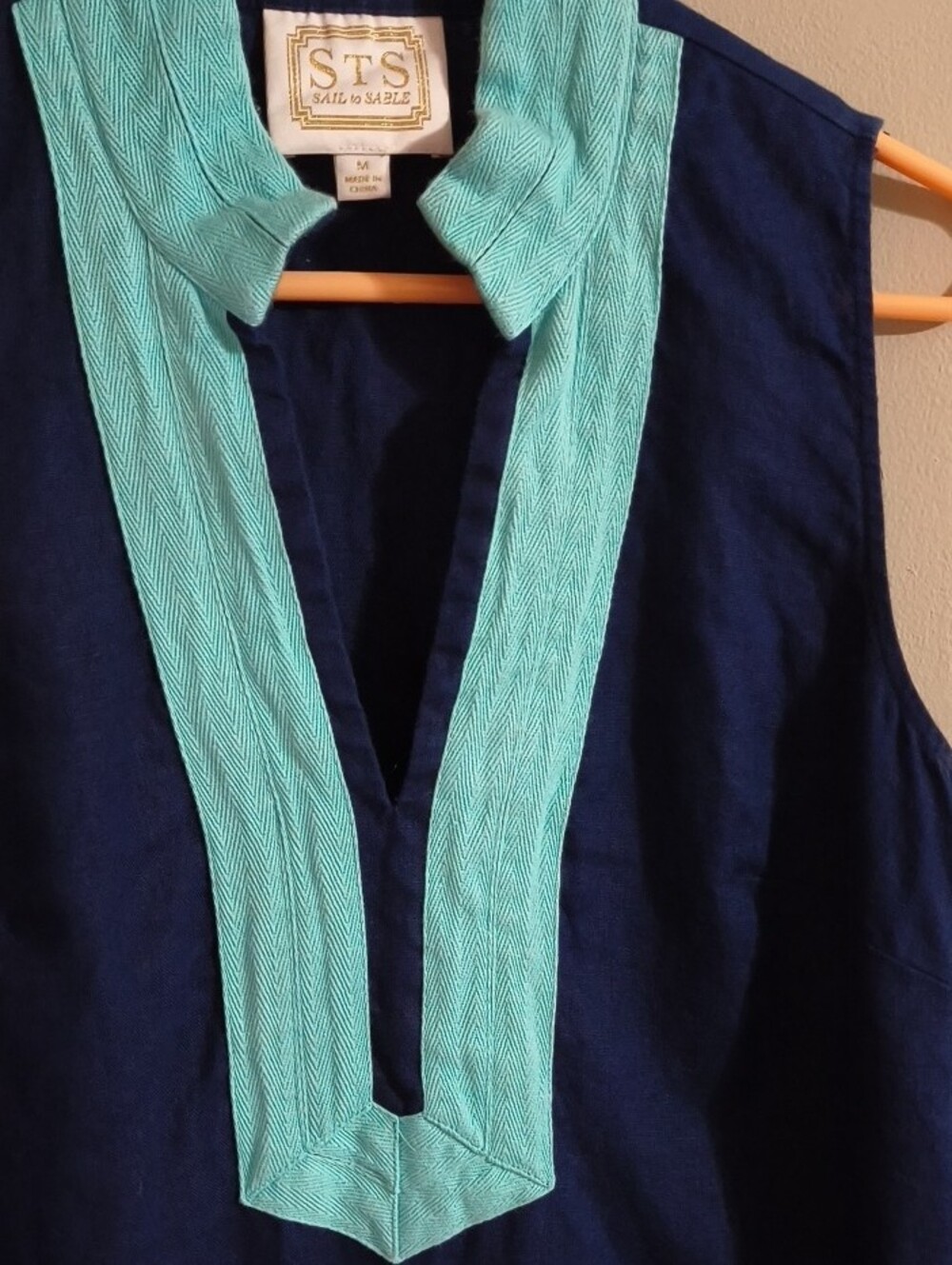 Sail to Sable Navy Shift Dress with Aqua Trim - Picture 6 of 7